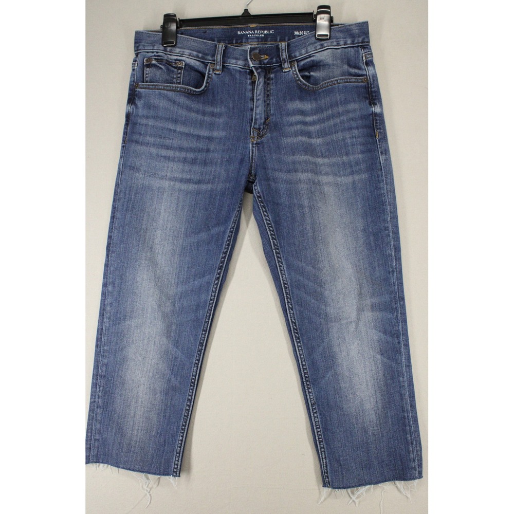 Banana Republic Jeans Traveler Slim Mens 30x21 Raw Hem Denim Cropped
